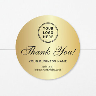 Adesivo Logotipo de Negócios Elegante Script Ouro Obrigado