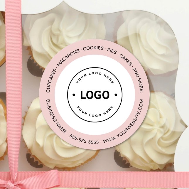 Adesivo Logotipo de Padaria Branco e Rosa (Bakery Logo White and Pink Classic Round Sticker)