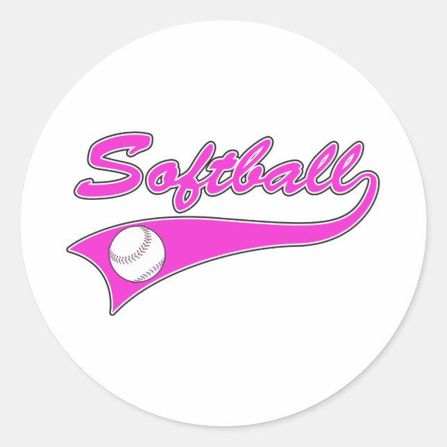 Adesivo logotipo de texto do script do softball rosa (Frente)
