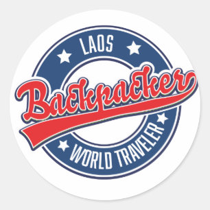 Adesivo logotipo de viajante do mundo de mochila do Laos