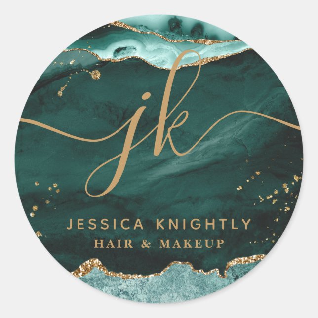 Adesivo Logotipo do Monograma do Script Glitter Dourado Ag (Frente)