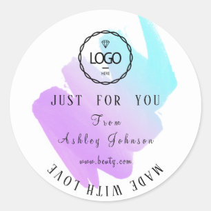 Adesivo Logotipo do obrigado feito com amor Púrpura Azul 