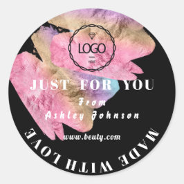 Adesivo Logotipo do obrigado feito com amor rosa rosa pret