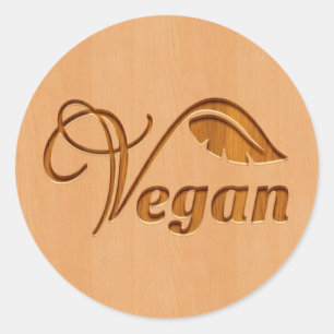 Adesivo Logotipo do Vegan cinzelado no efeito de madeira