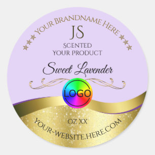 Adesivo Logotipo Dourado Lilac Wavy Lilac Rótulo do Monogr