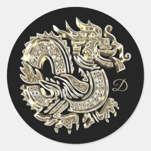 Adesivo Logotipo dourado Monogrammed do dragão elegante