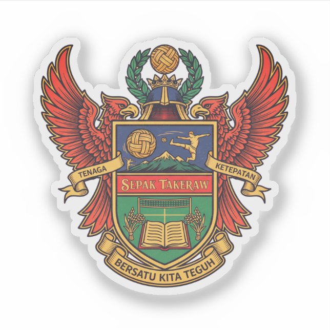 Adesivo Logotipo estilo heráldico de Sepak Takraw (Frente)