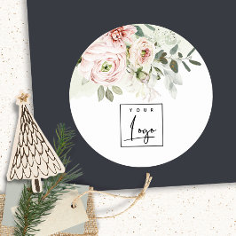 Adesivo Logotipo Floral Botânico de Folhas de Peônia Rosa