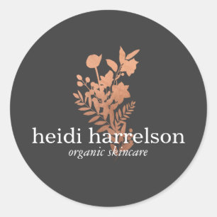 Adesivo Logotipo Floral Dourado rosa na Cinza Escura