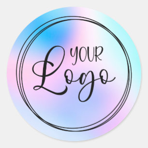 Adesivo Logotipo Gradiente Holográfico Rosa Pastel Azul