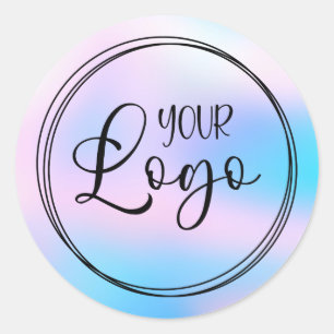 Adesivo Logotipo Gradiente Holográfico Rosa Pastel Azul Ág