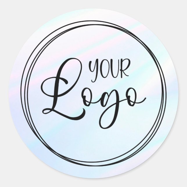 Adesivo Logotipo Gradiente Holográfico Turquesa Rosa Branc (Frente)