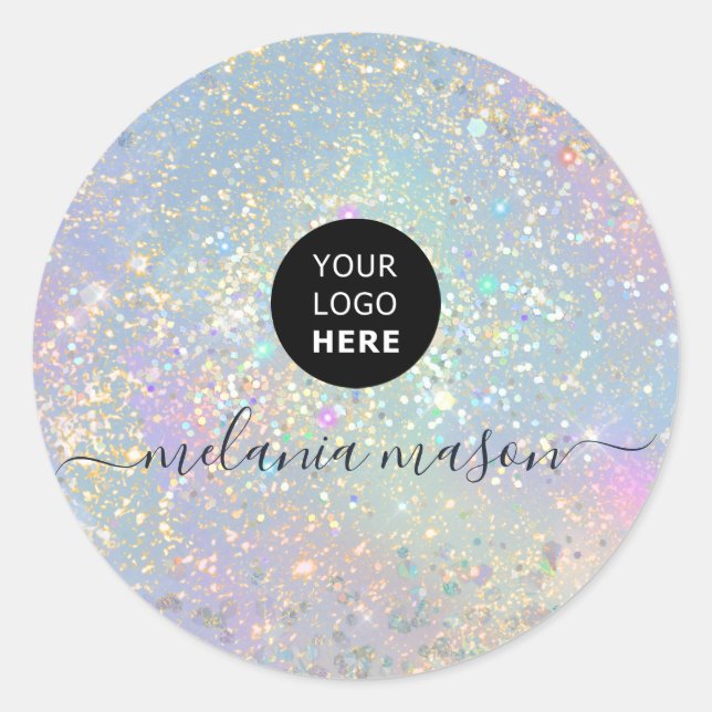 Adesivo Logotipo Holográfico Glitter Elegante Sparkles (Frente)