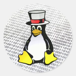 Adesivo Logotipo Linux Tux Penguin Top Hat Binary Ubuntu