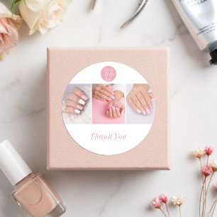 Adesivo Logotipo Moderno Rosa Bege Foto Salão de Unhas Agr