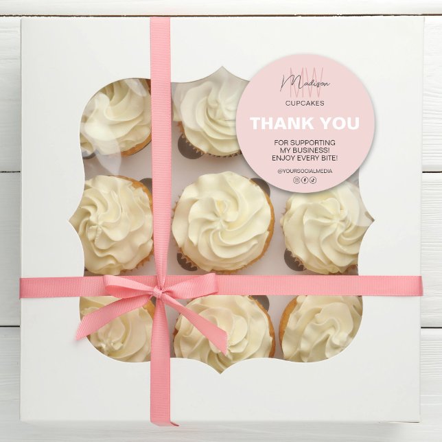 Adesivo Logotipo Monograma Personalizado Obrigado Negócios (Custom Monogram Logo Thank You Bakery Business Classic Round Sticker)