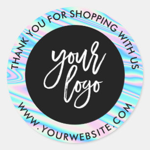 Adesivo Logotipo personalizado arco-íris holográfico preto