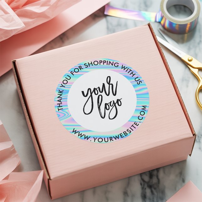 Adesivo Logotipo personalizado holográfico arco-íris nome  (Holograph rainbow custom logo name white thank you)