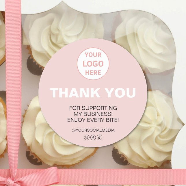 Adesivo Logotipo personalizado Obrigado Empresa de panific (Custom Logo Thank You Bakery Business Classic Round Sticker)