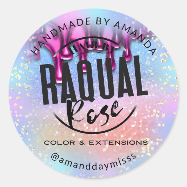 Adesivo Logotipo personalizado Unidades Holográficas Rosa  (Frente)