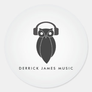 Adesivo Logotipo preto moderno DJs da coruja de noite,