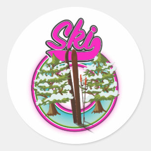 Adesivo logotipo rosa de esqui vintage