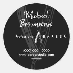Adesivo Logotipo Simples Preto de Navalha de Barbeiro Escu