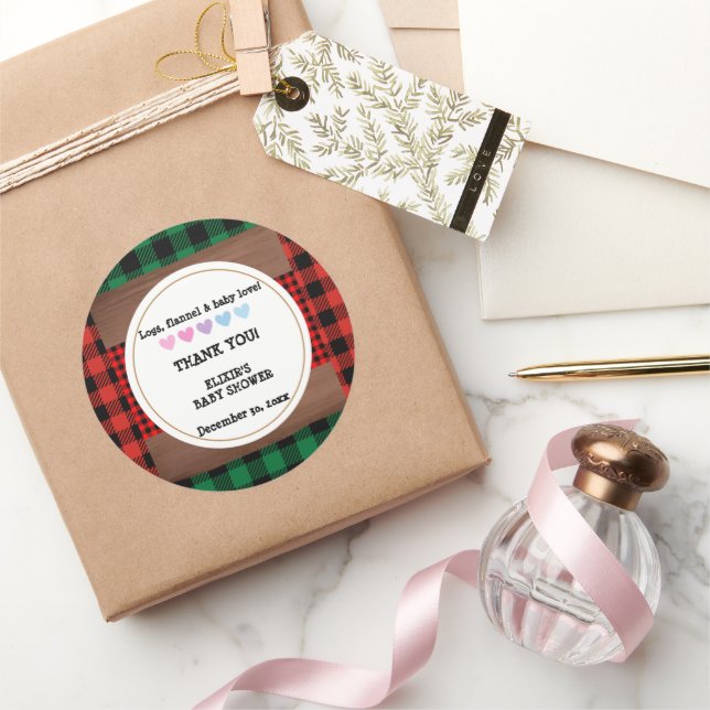 Adesivo Logs Flannel Rustic Xadrez Hearts Chá de fraldas (Presentear)