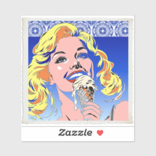 Adesivo Loira Comendo Sorvete Colorido Estilo Pop Art dos