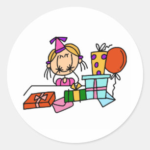 Adesivo Loira Menina de Aniversário com Presentes Camiseta