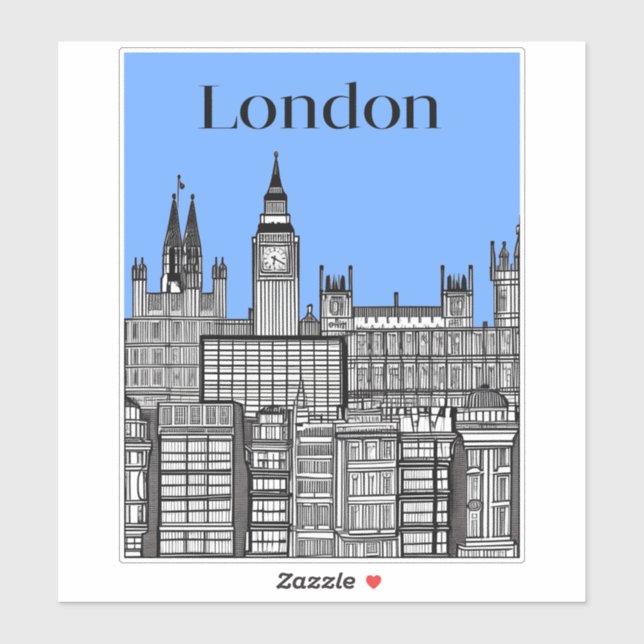 Adesivo London Cityscape Black & White com Blue Sky (Folha)