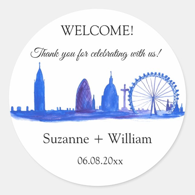 Adesivo Londres Inglaterra Skyline Blue Favcome Casamentos (Frente)