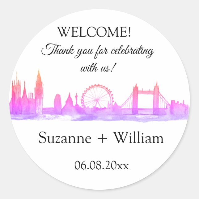 Adesivo Londres Inglaterra: Skyline Pink Favorece Casament (Frente)