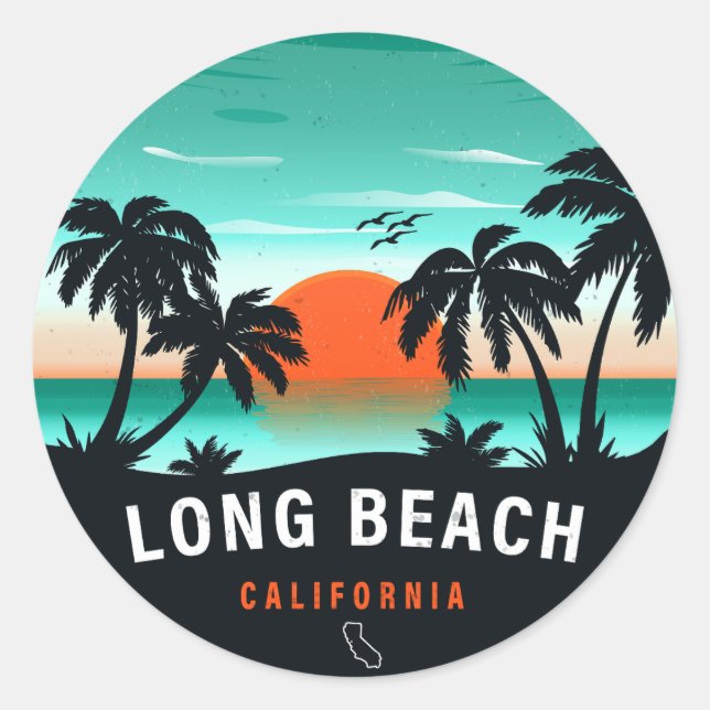 Adesivo Long Beach California Retro Sunset Souvenirs 80s (Frente)