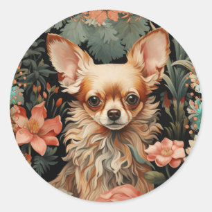 Adesivo Long Haired Chihuahua no estilo de William Morris