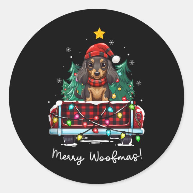 Adesivo Long Haired Dachshund Christmas Dog Truck Plaid Fu (Frente)