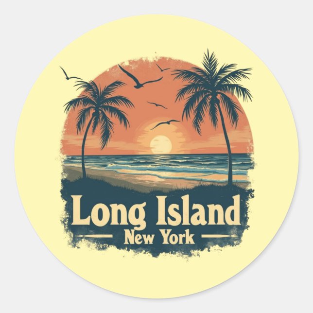Adesivo Long Island New York Retro Beach Vibes (Frente)
