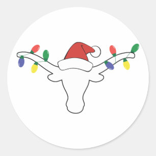 Adesivo Longhorn branco com luzes de Natal e chapéu de Pa