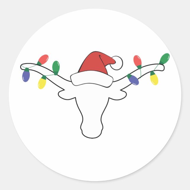 Adesivo Longhorn Branco com Luzes de Natal e chapéu de Pap (Frente)