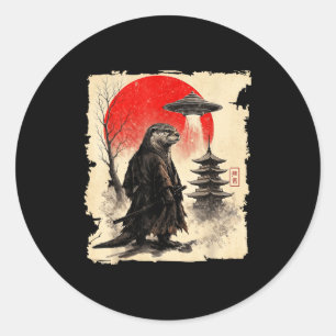 Adesivo Lontra Samurai Retro Ufo Arte Guerreiro Japonês Gr