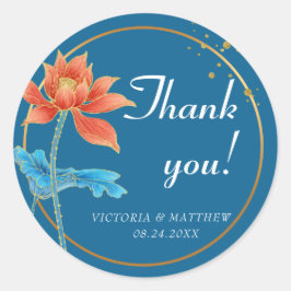 Adesivo Lotus Flower Orange & Blue Wedning Obrigado
