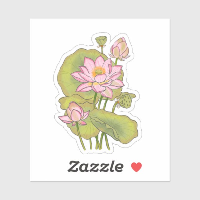 Adesivo Lótus Rosa Tradicional pintado à mão (Folha)
