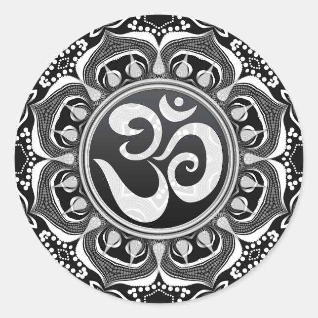 Adesivo Lotus Tribal Black+White Om Spiritual Art Sticker (Frente)