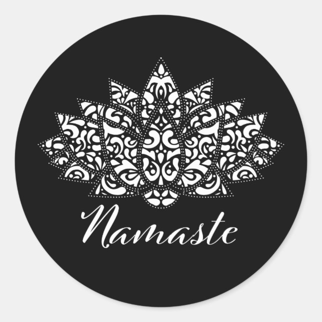 Adesivo Lótus Yoga Namaste Elegante Preto e Branco (Frente)