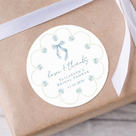 Adesivo Love And Thanks Blue Bow Bridal Shower Thank You