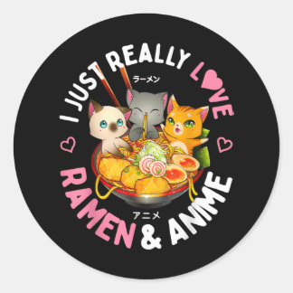 Adesivo Love Anime and Ramen Japan Noodles Cat Kawaii