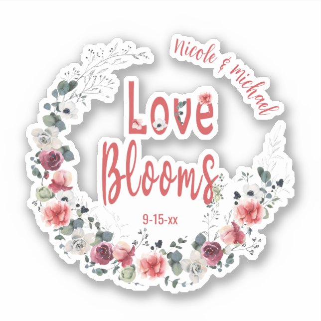 Adesivo Love Blooms Personalizado Noiva Noiva Casada (Frente)