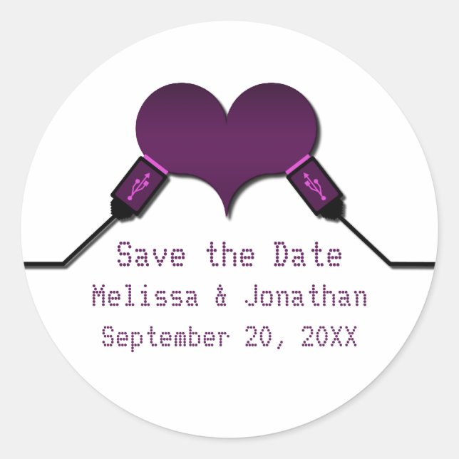 Adesivo Love Connection USB Save Date Stickers, Purple (Frente)
