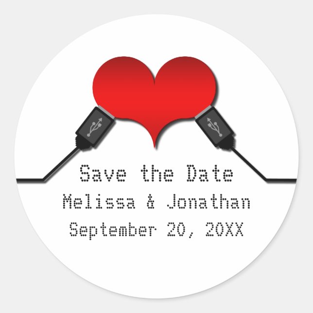 Adesivo Love Connection USB Save Date Stickers, Red (Frente)
