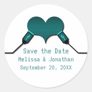 Adesivo Love Connection USB Save the Date Stickers, Teal